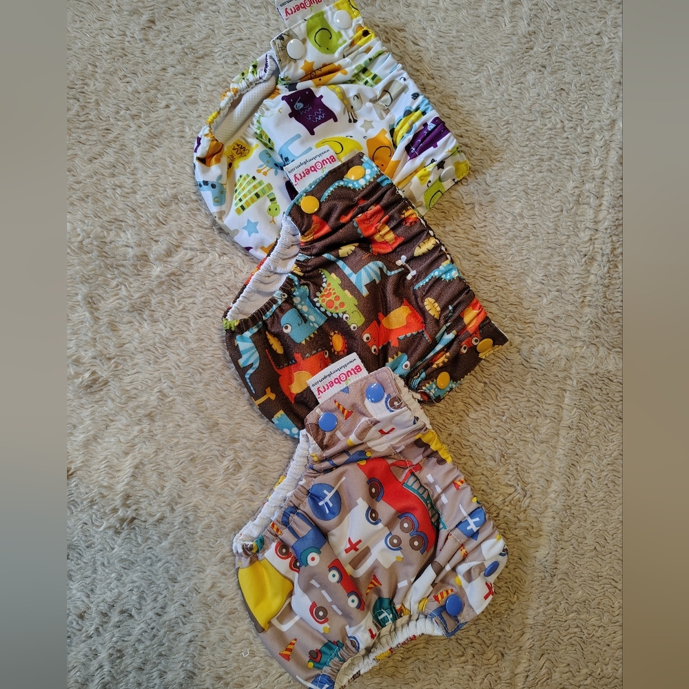 Blueberry Brand Reusable Cloth Swim Diapers For Baby Boy Set Of 3 Sz Small
